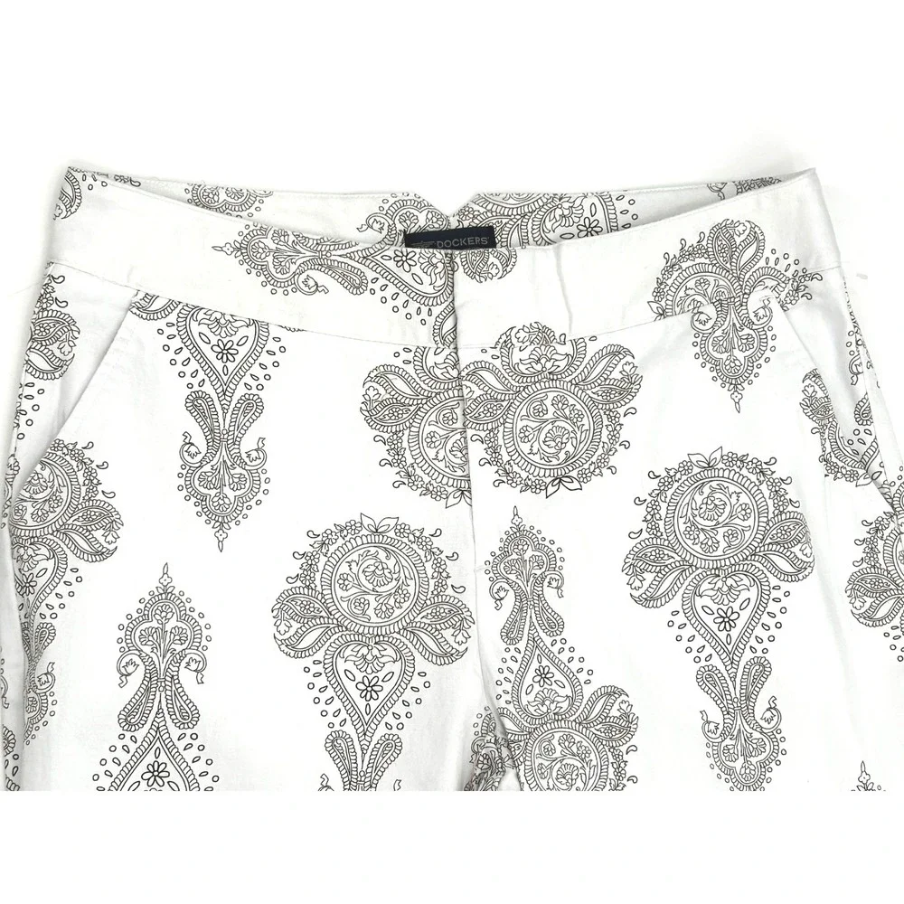 Dockers Stretch Paisley Print Cropped Pants Size 10 White Career quiet luxury - Picture 3 of 7